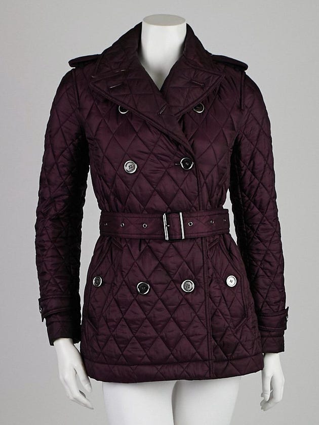 Burberry Brit Purple Quilted Nylon Trench Coat Size 2