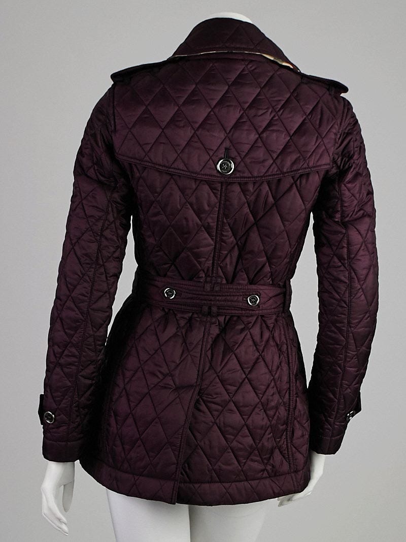 Burberry Brit Purple Quilted Nylon Trench Coat Size 2