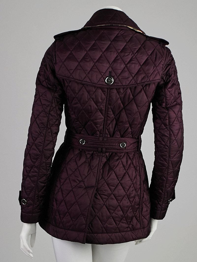 Burberry Brit Purple Quilted Nylon Trench Coat Size 2 - Yoogi's Closet