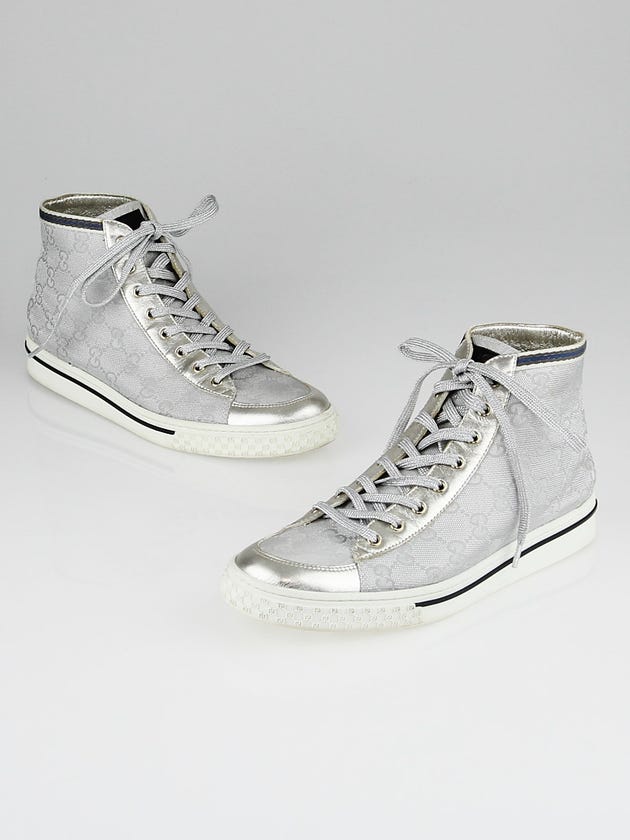 Gucci Silver GG Canvas High-Top Sneakers Size 9