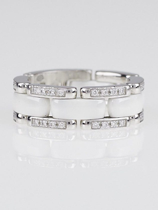 Chanel 18k White Gold and Diamond White Ceramic Ultra Ring Size 7
