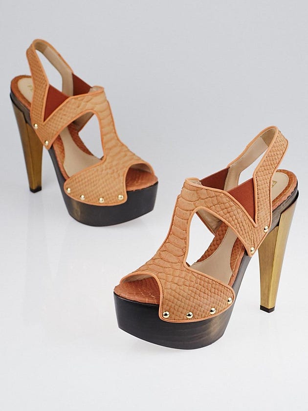 Fendi Nude Snakeskin Platform Sandals Size 9.5/40