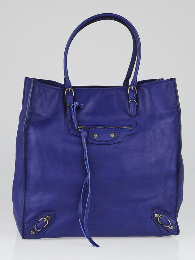 Balenciaga Bleu Mineral Calfskin Leather Papier A5 Tote Bag