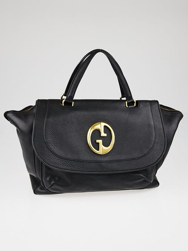 Gucci Black Pebbled Leather '1973' Large Top Handle Tote Bag