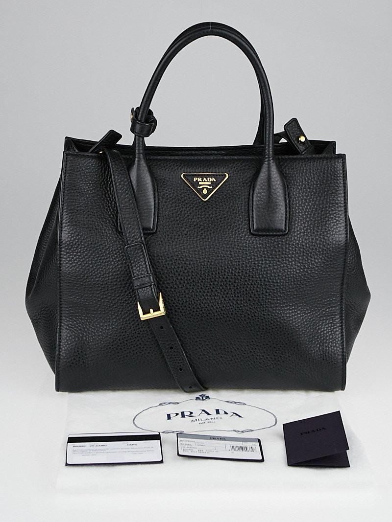 Prada Black Vitello Daino Leather Shopping Tote Bag BN2693