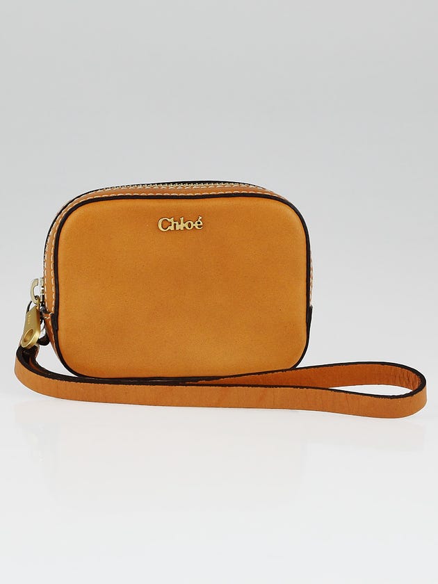 Chloe Brown High Tech Leather Wristlet Clutch Bag