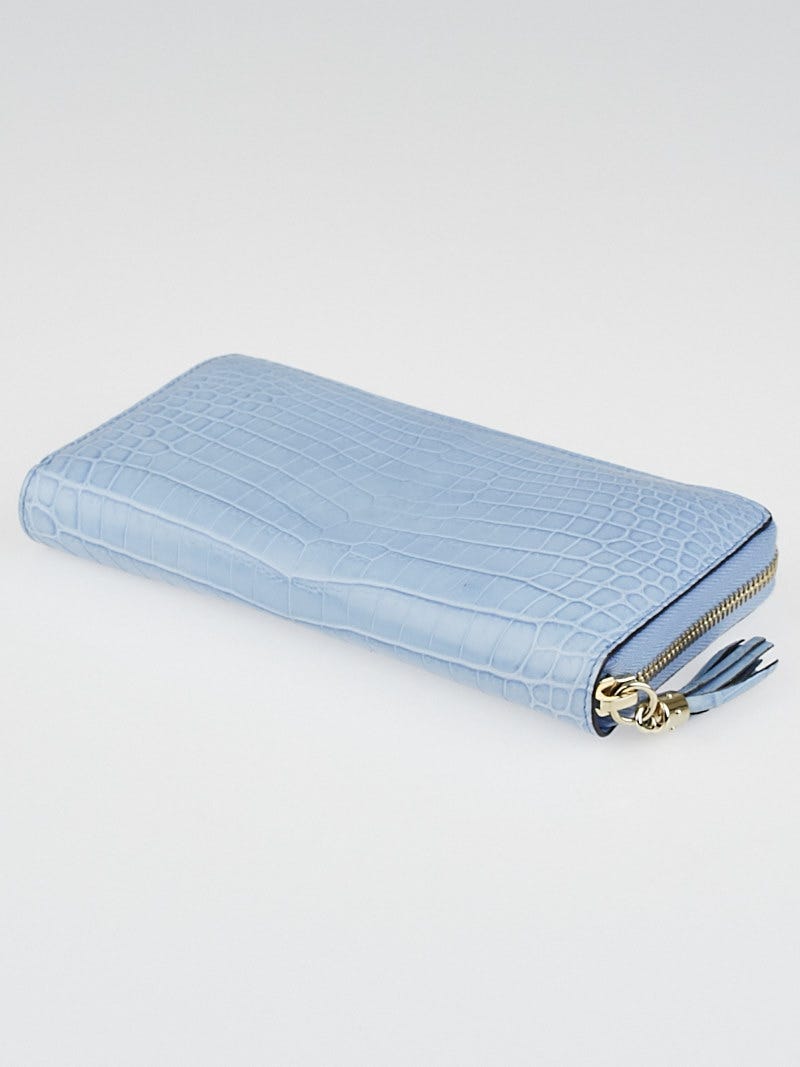 Gucci Light Blue Crocodile Soho Zip Around Wallet | Yoogi's Closet