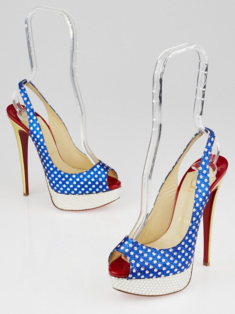 Christian Louboutin Red White Blue Print Metallic Fabric Miss America 150 Pumps Size 6 36.5 Yoogi s Closet