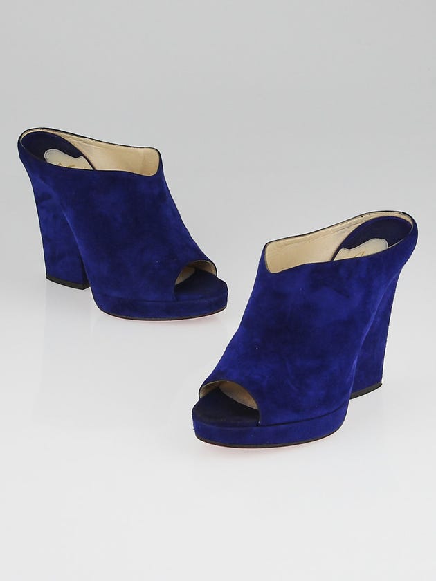 Christian Louboutin Blue Suede Roche Mule Sandals Size 6.5/37