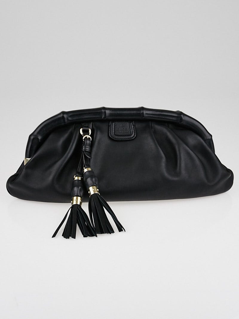 Gucci Black Leather Bamboo Frame Top Clutch Bag | Yoogi's Closet