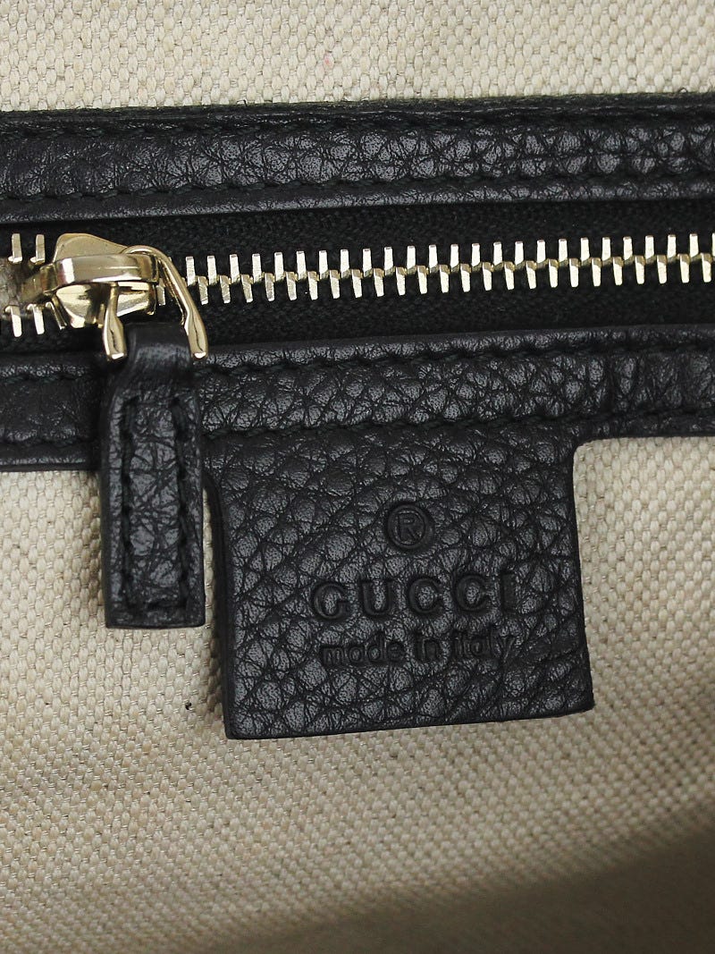 Gucci Black Pebbled Leather Vintage Web Medium Boston Bag w