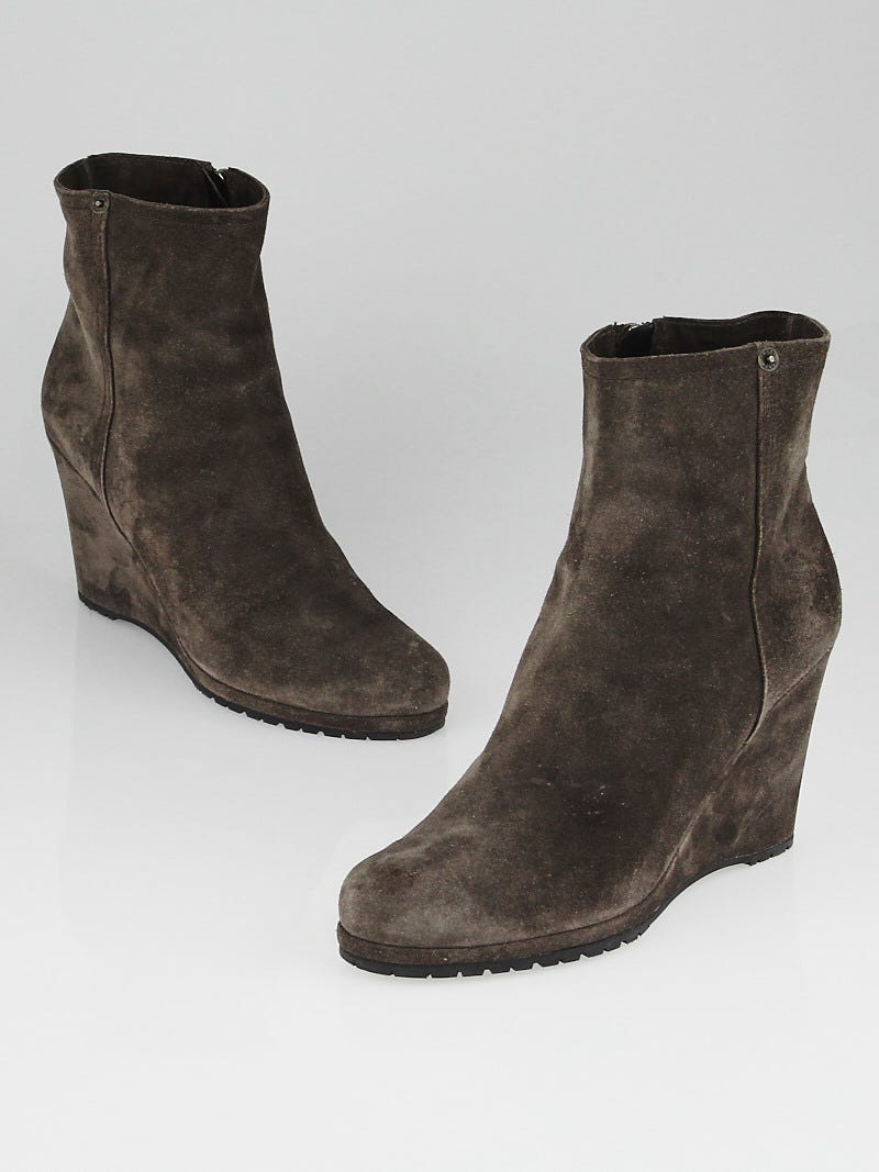 Prada Grafite Suede Wedge Ankle Boots Size 10.5/41 | Yoogi display picture 1