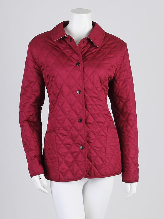 Burberry London Plum Diamond Quilted Polyester Jacket Size L