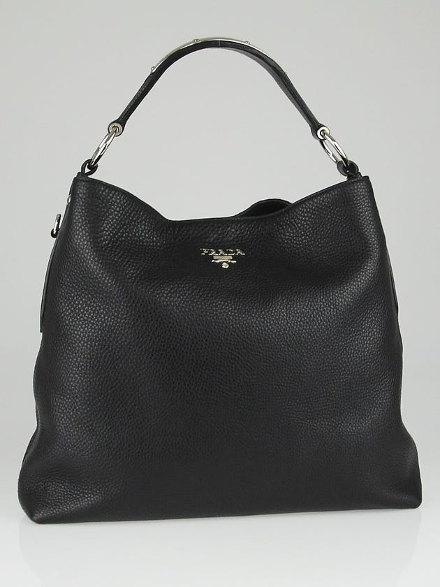 Prada Black Vitello Daino Leather Hobo Bag BR3980