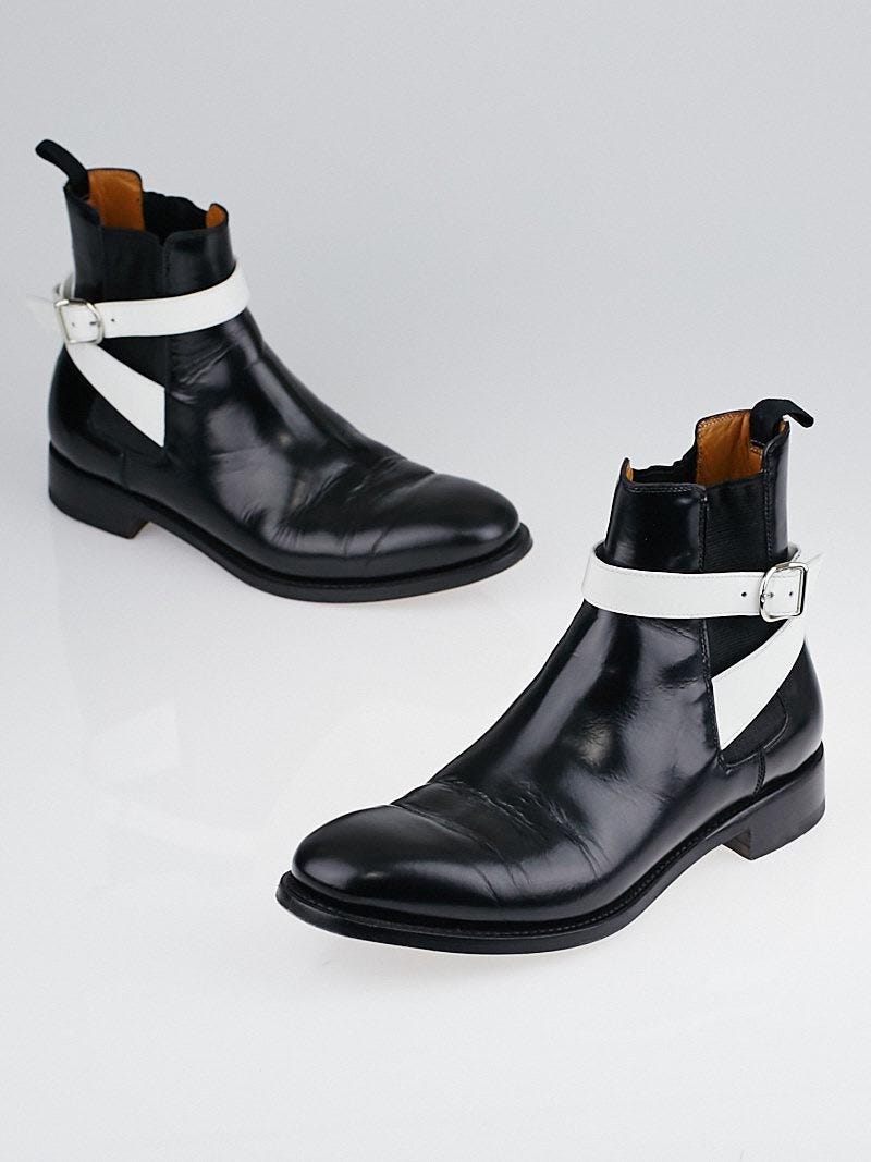 Balenciaga Black/White Glazed Calfskin Twins Chelsea Boots Size