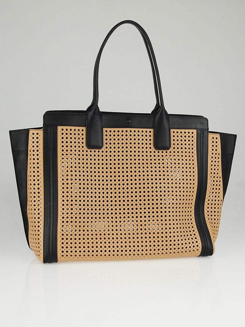 Perforated leather tote bag top