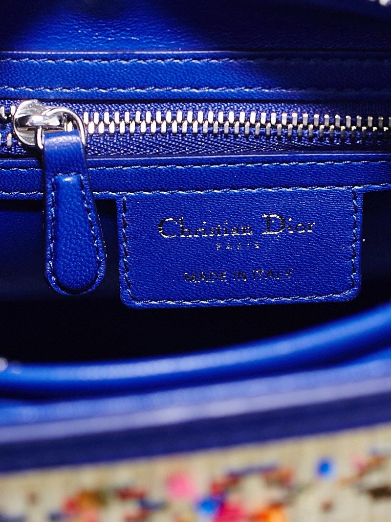 Christian Dior Blue/Tan Woven Raffia Medium Lady Dior Bag