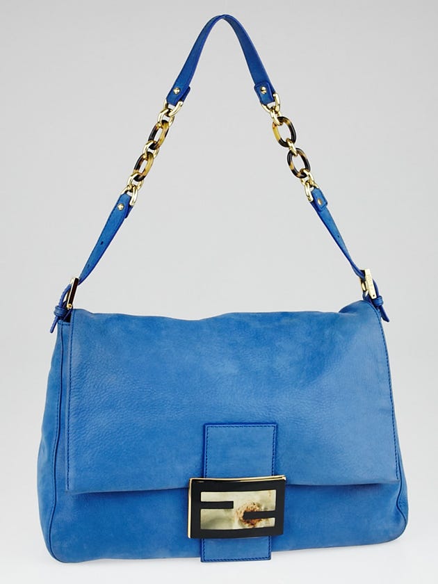 Fendi Blue Iridescent Leather Mama Forever Large Flap Shoulder Bag - 8BR638