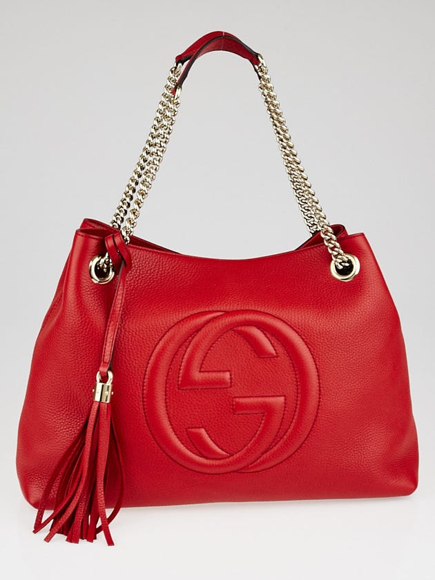 Gucci Red Pebbled Leather Soho Chain Tote Bag