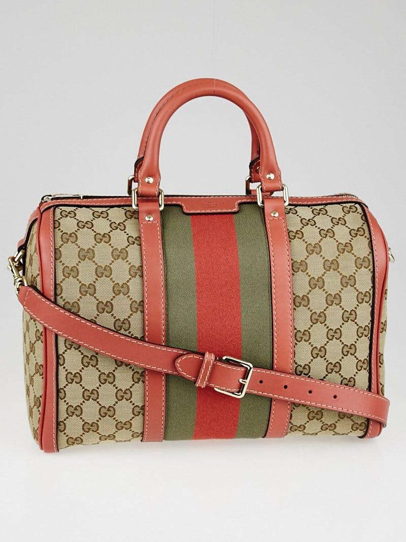 Vintage Gucci Joy Coated Canvas Boston Bag with Shoulder Strap - A