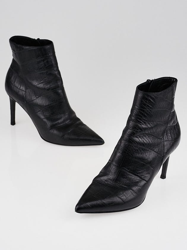 Yves Saint Laurent Black Embossed Leather Ankle Boots Size 6.5/37