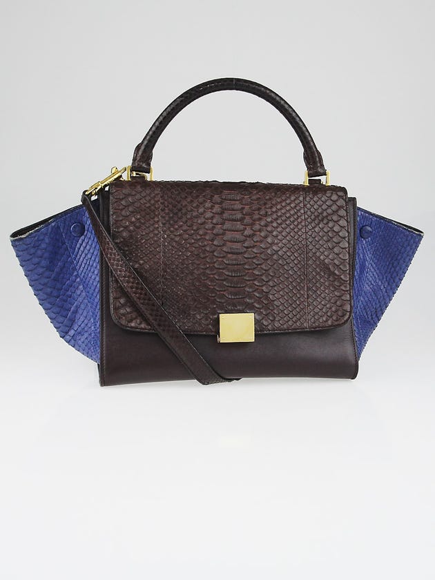 Celine Brown/Blue Python and Calfskin Leather Small Trapeze Bag