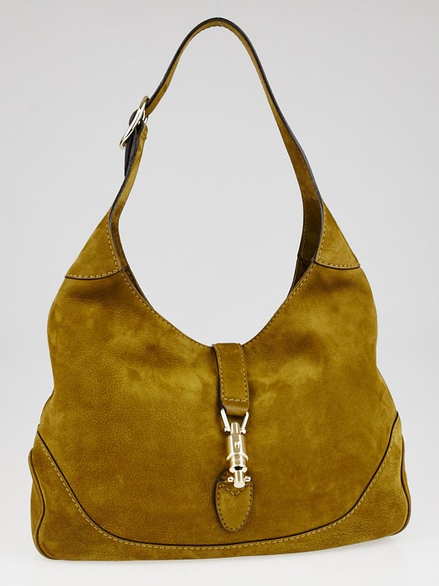 Gucci Olive Green Nubuck Leather New Jackie Medium Shoulder Bag