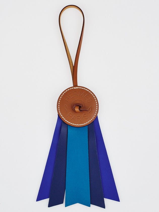 Hermes Bleu Electric/Malta/Izmir Hunter Cowhide and Milo Lambskin Leather Paddock Flot Ribbon Bag Charm