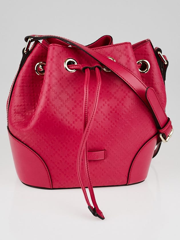 Gucci Hot Pink Diamante Textured Leather Hilary Medium Bucket Bag