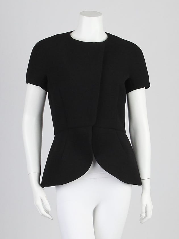 Balenciaga Black Polyester Short-Sleeve Peplum Jacket Size 6/40