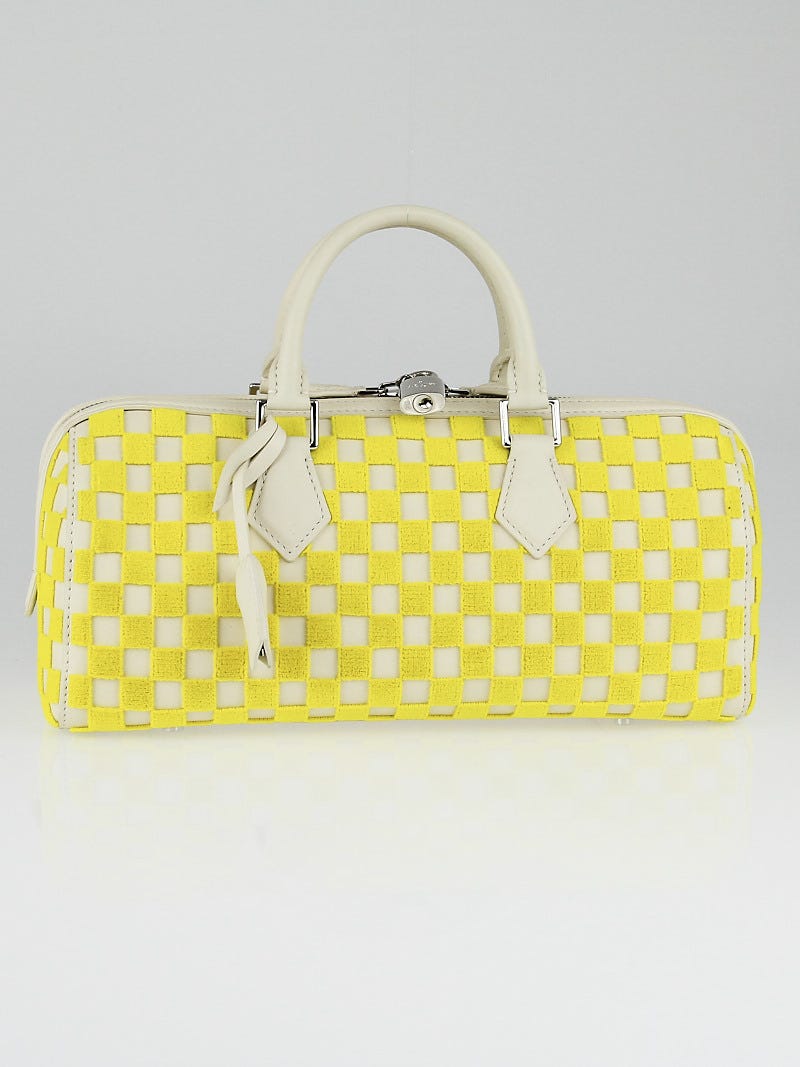 Speedy Cube East/West bag Ecru and yellow check leathe…
