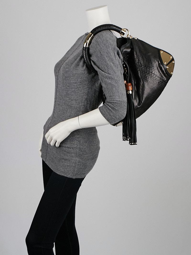 Gucci Black Python Medium Babouska Indy Top Handle Bag