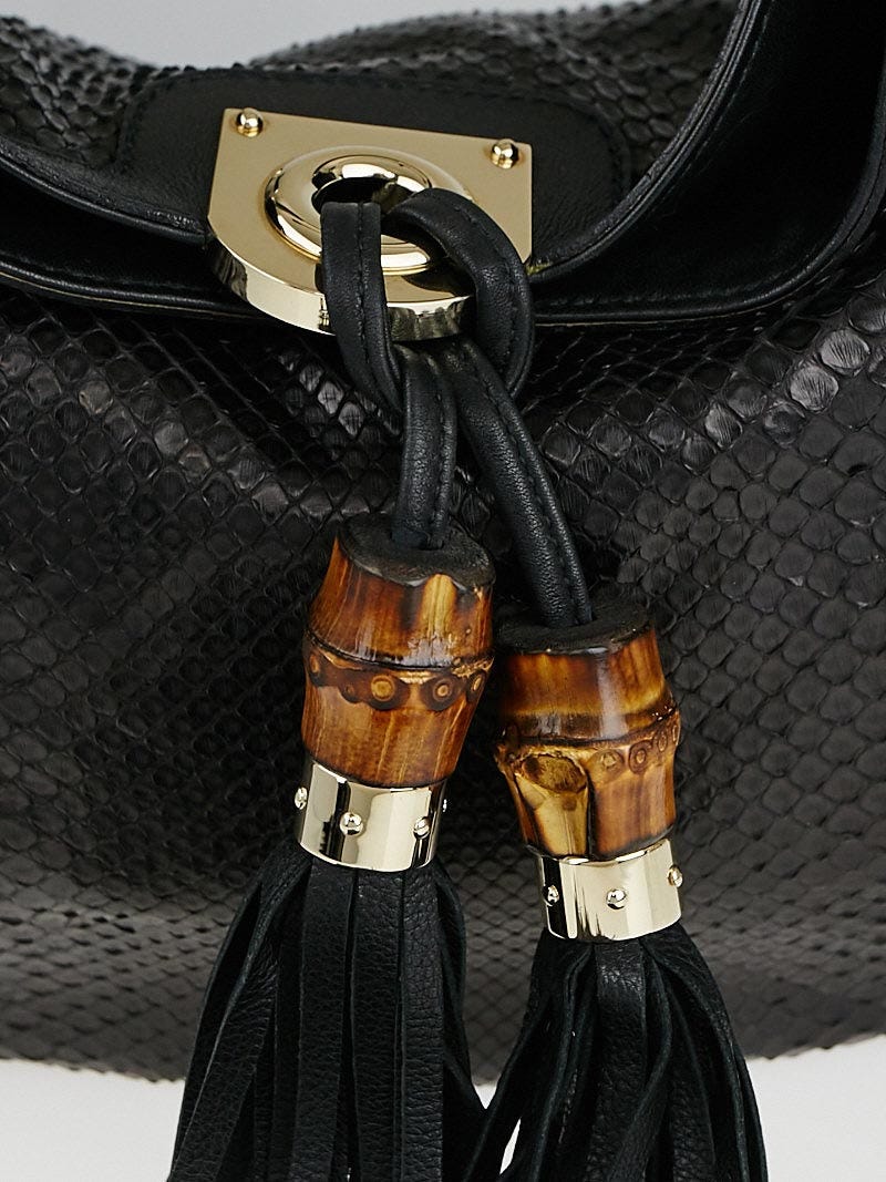 Gucci Black Python Medium Babouska Indy Top Handle Bag