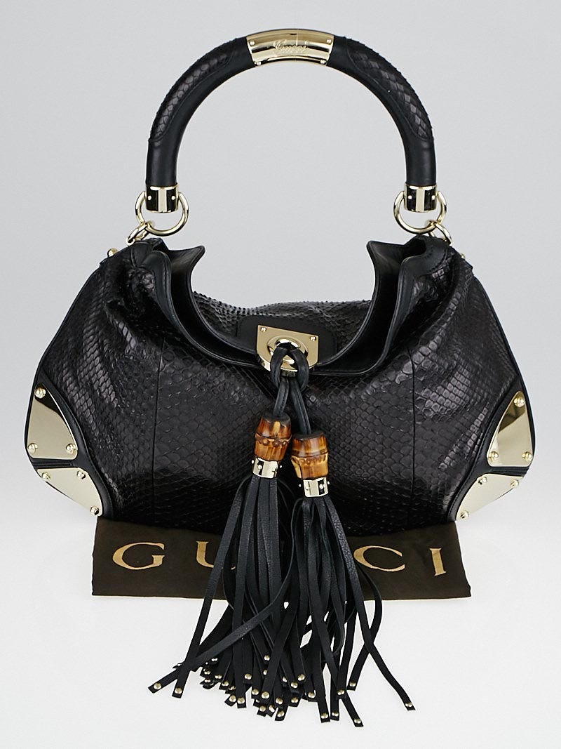 Gucci Snakeskin Medium Indy Top Handle Hobo Bag Gold