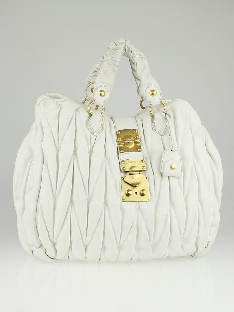 Miu Miu White Leather Matelasse Tote Bag Yoogi's Closet