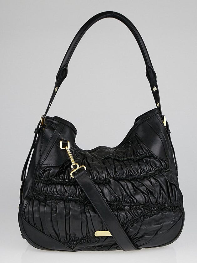 Burberry Black Ruched Leather Medium Vallance Hobo Bag