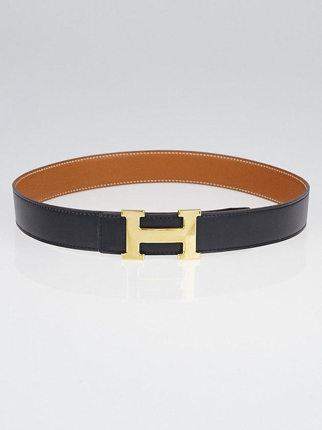 Hermes 32mm Black Box / Gold Clemence Leather Gold Plated Constance H Belt Size 75