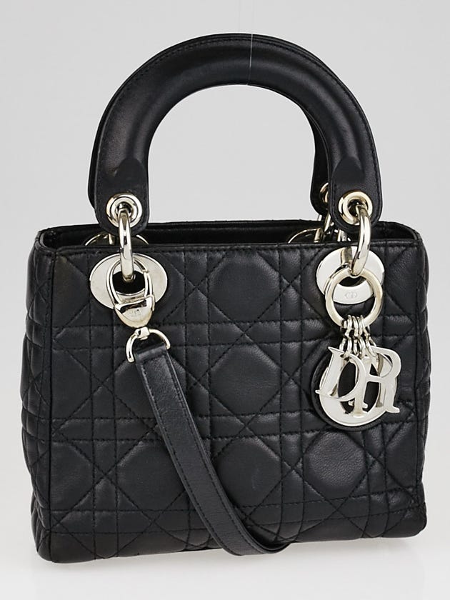 Christian Dior Black Cannage Quilted Lambskin Leather Micro Lady Dior