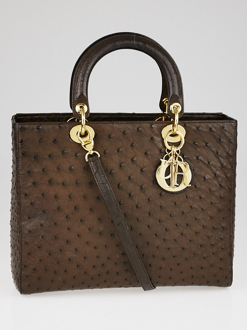 Christian Dior Brown Ostrich Large Lady Dior Bag - Yoogi's Closet