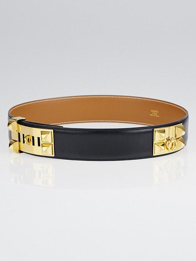 Hermes Black Box Leather Gold Plated Collier de Chien Belt Size 68