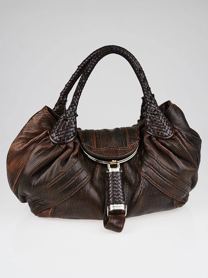 Fendi Brown Nappa Textured Leather Spy Bag - 8BR511