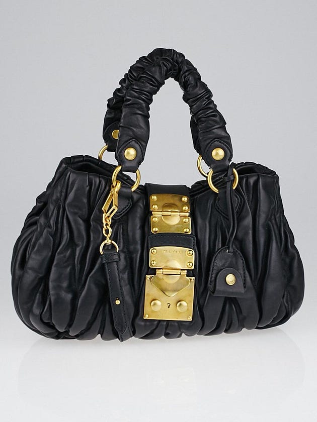 Miu Miu Black Matelasse Lambskin Leather Bauletto Aperto Bag RN0473
