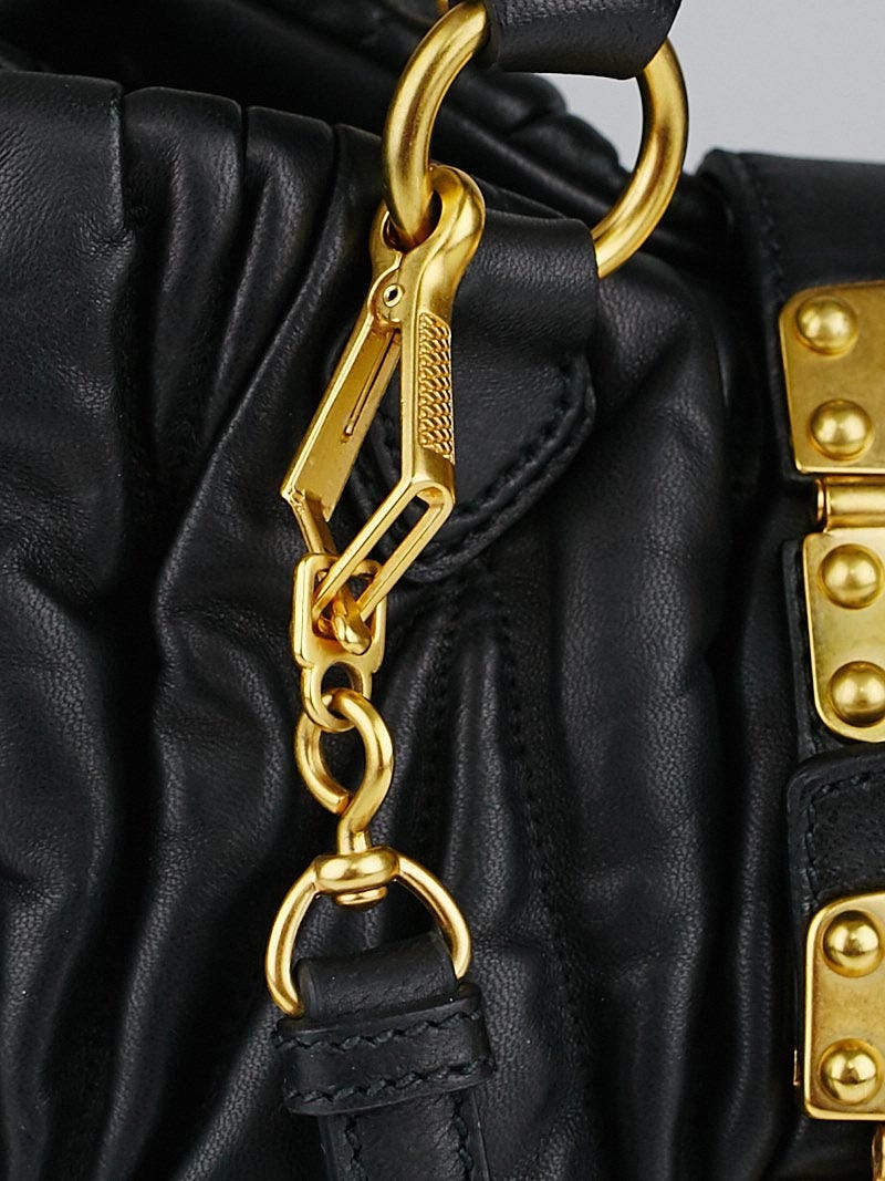 Miu Miu Black Matelasse Lambskin Leather Bauletto Aperto Bag