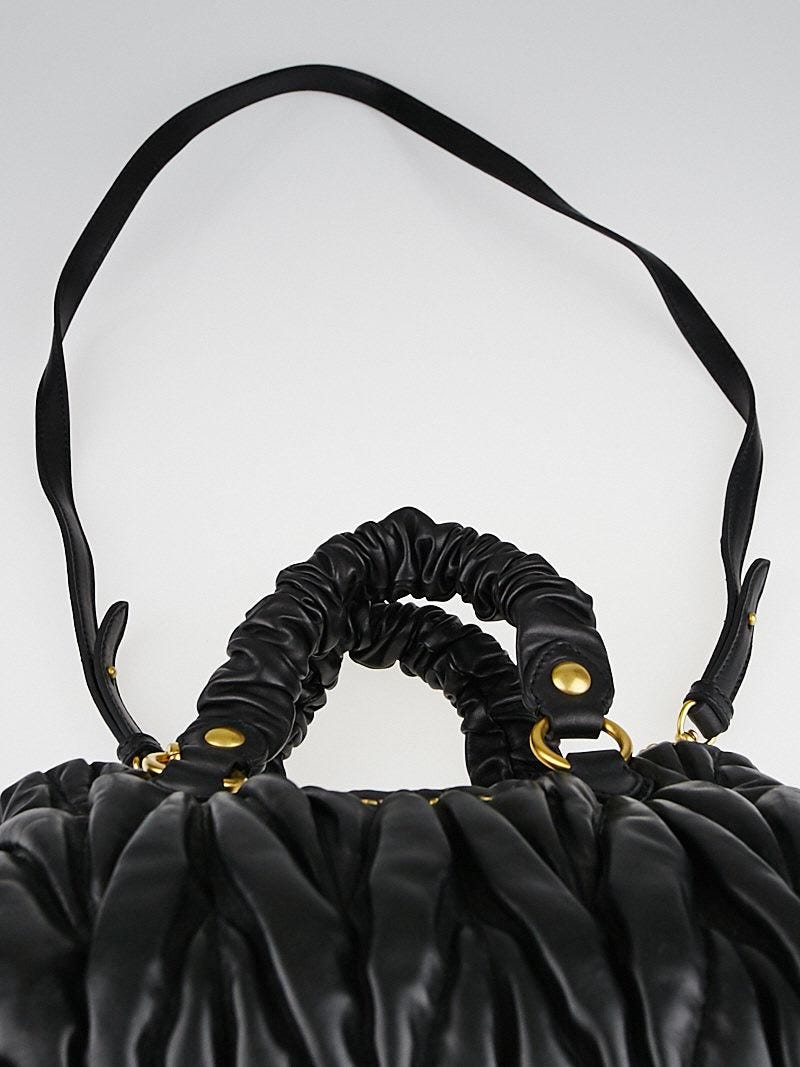 Miu Miu Black Matelasse Lambskin Leather Bauletto Aperto Bag