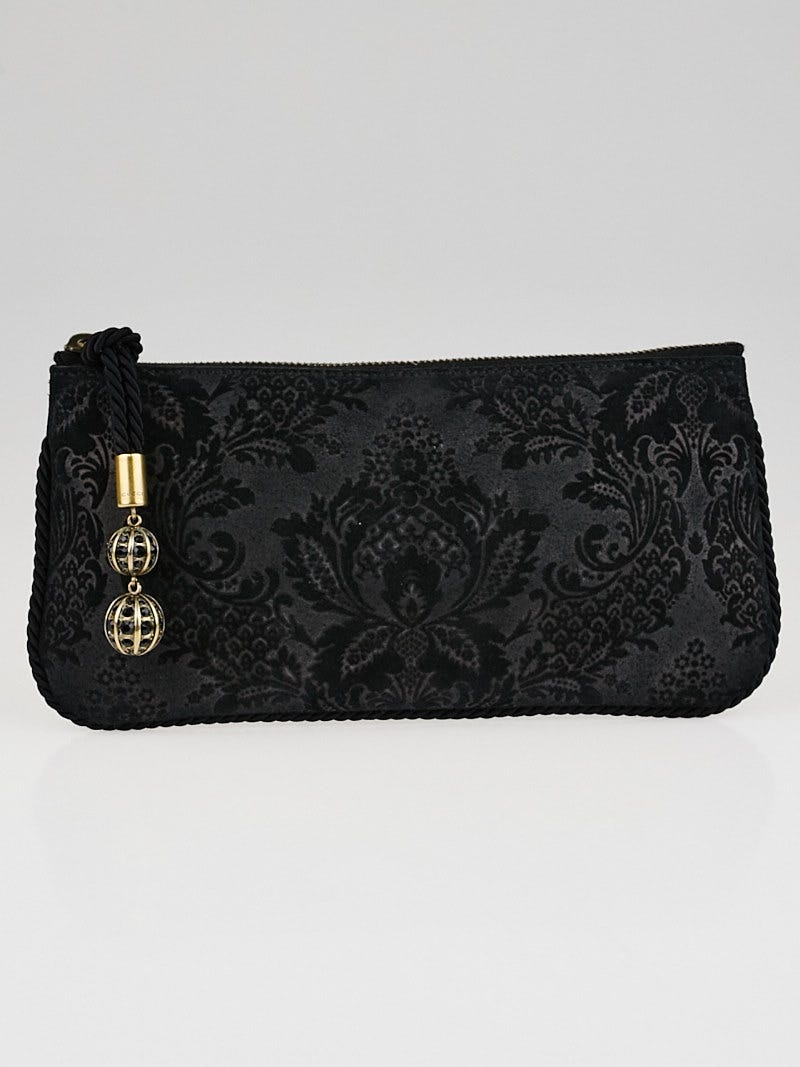 Gucci Black Brocade Leather Zip Clutch Bag Yoogi s Closet