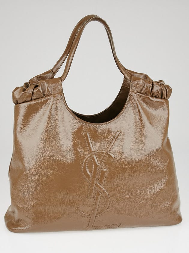 Yves Saint Laurent Beige Crinkled Patent Leather Belle Du Jour Cabas Tote Bag