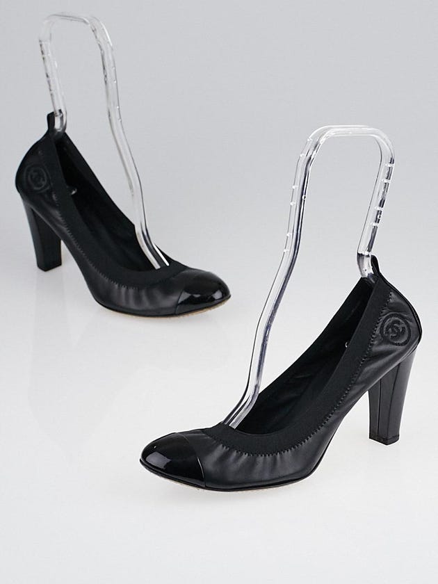 Chanel Black Leather Elastic Ballet Pumps Size 8.5/39