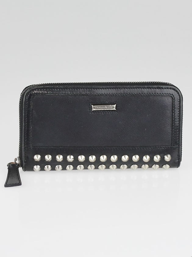Burberry Black Leather Studded Zip Around Wallet