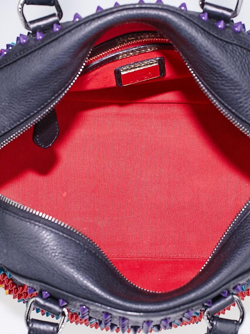Christian Louboutin Black Leather Multicolor Studded Bowler Bag