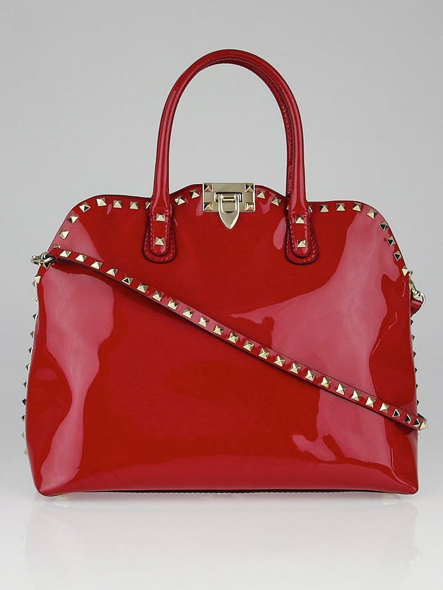 Valentino Red Patent Leather Rockstud Dome Double Handle Bag